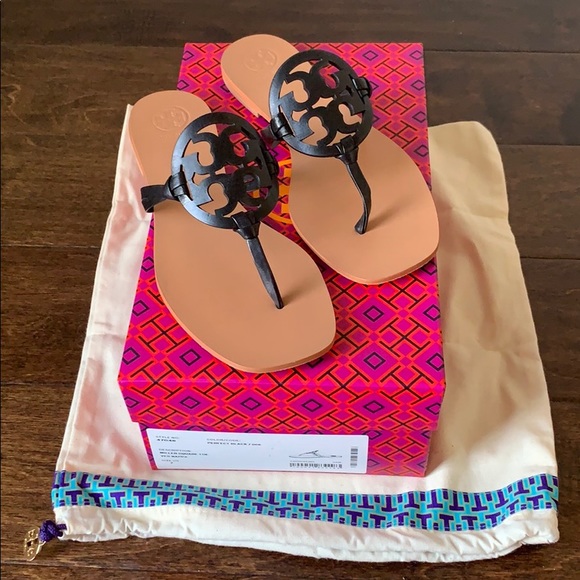 Tory Burch Shoes - TORY BURCH Authentic Miller Black Leather Square Toe Thong Sandals Size 7 NIB